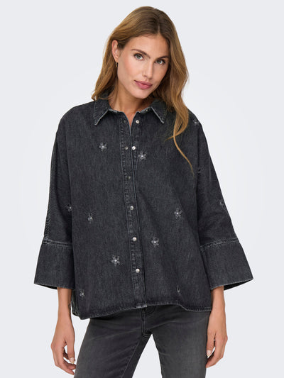 Grace 3/4 flower Emb shirt